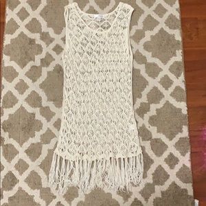 CREAM FRINGED TANK TOP